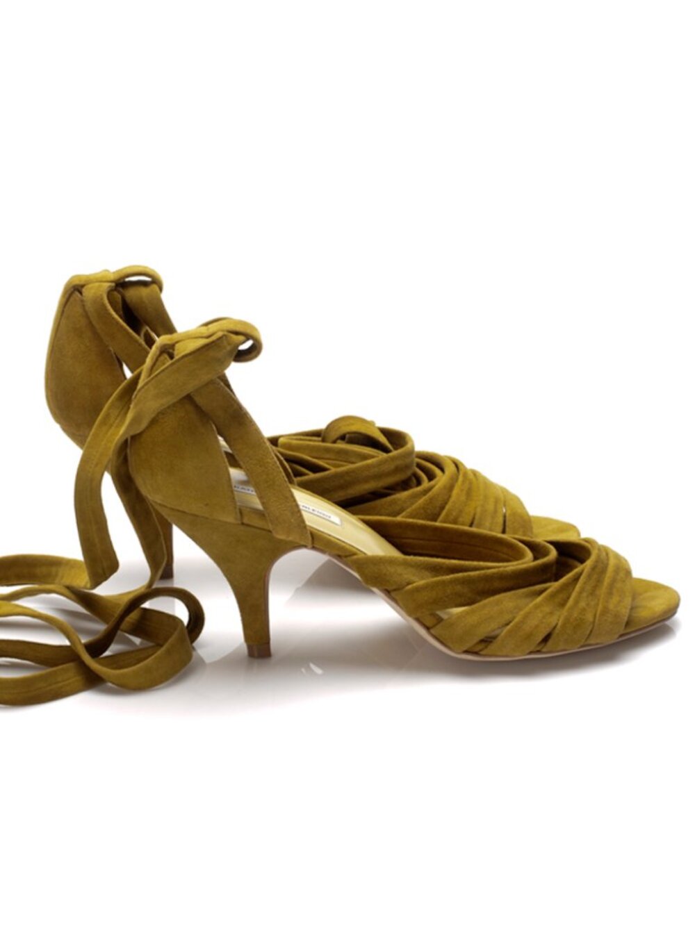 New Mustard Genuine Suede Leather Strappy Kitten Heels NYC Designer Handmade